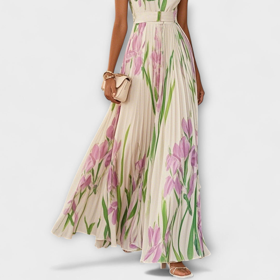Robe Maxi Chiffon Fleurie Pliée