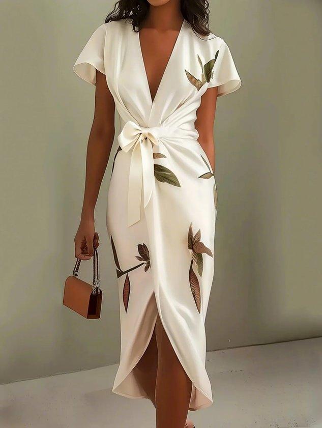 Robe Portefeuille Élégante à Imprimé Fleuri