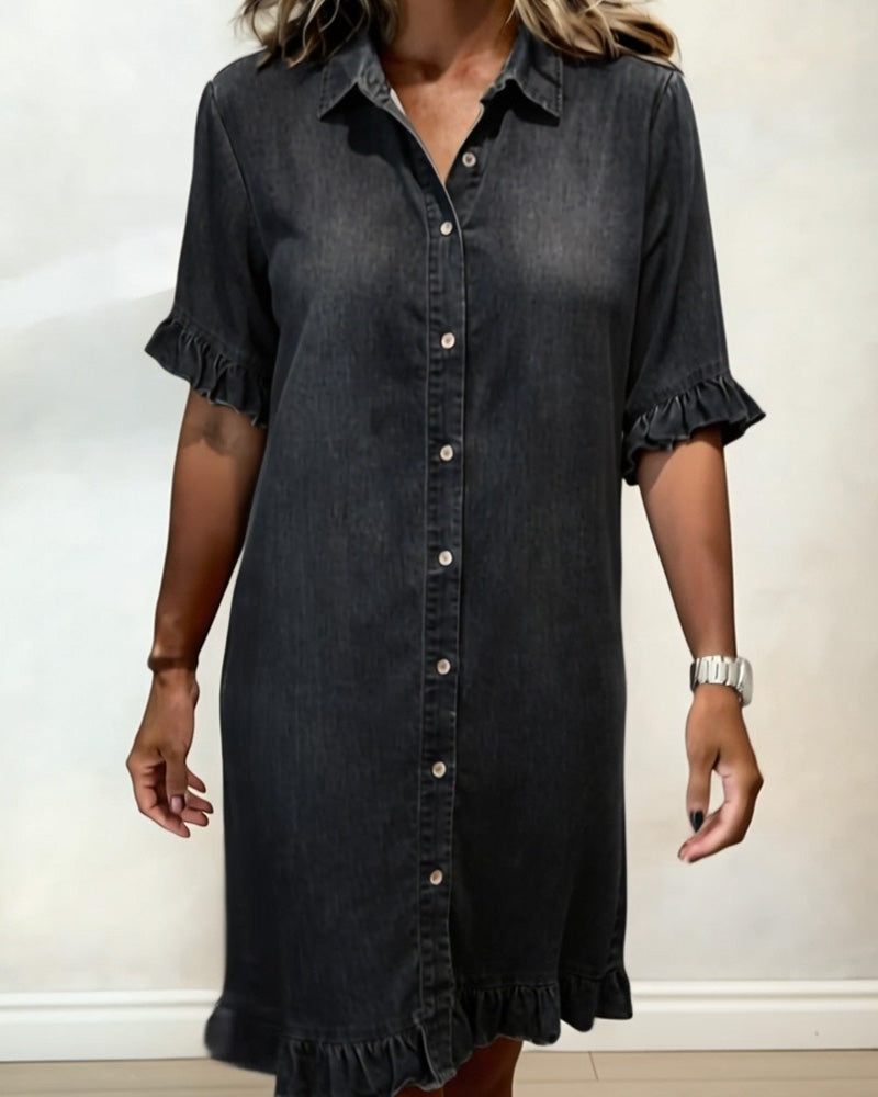 Maison Delorme® | Robe en Denim Confortable à Fronces Flatteuses