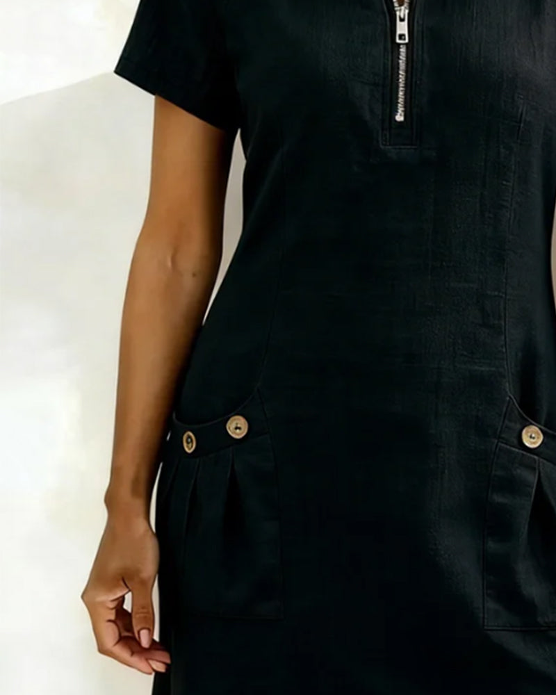 Amelie | Robe en coton et lin avec fermeture éclair et poches