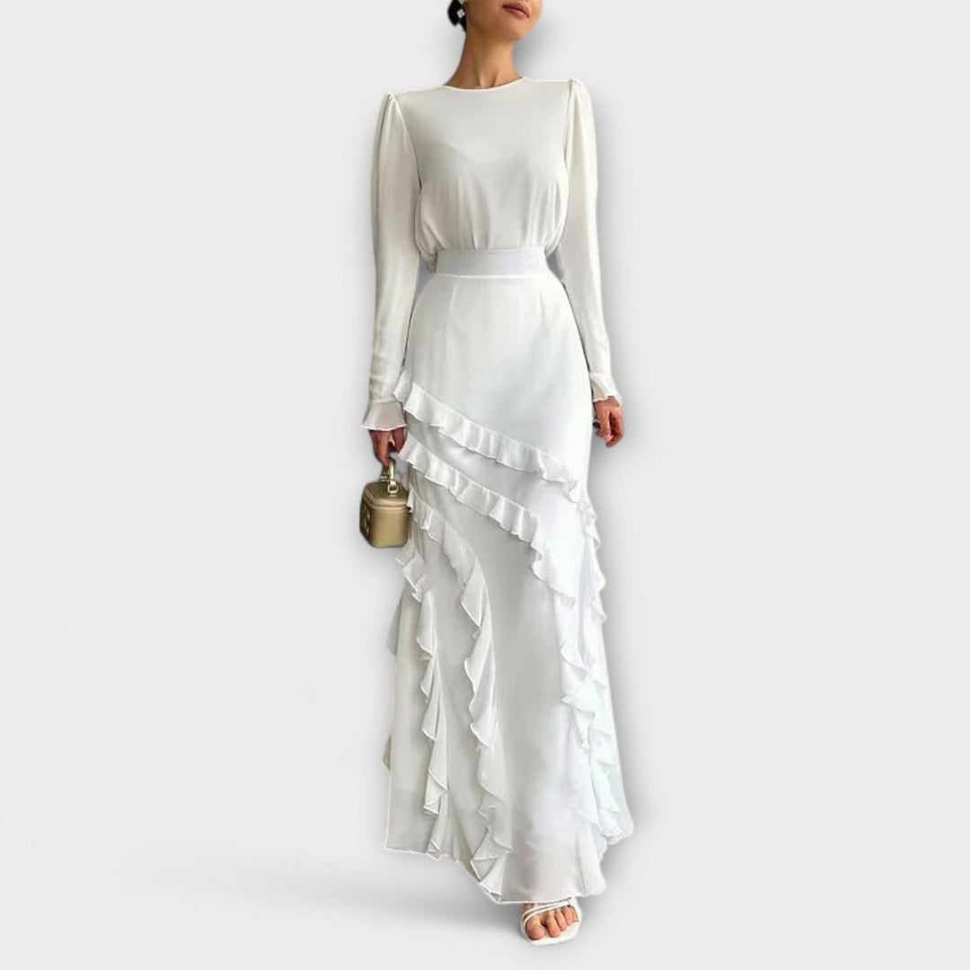Fallon - Robe Longue Ajustée avec Volants en Trois Dimensions