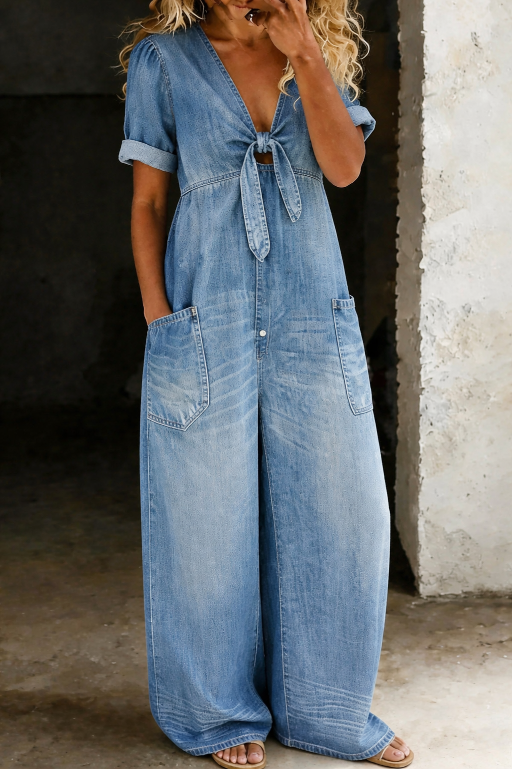 Maya™ | Combinaison en denim à col en V