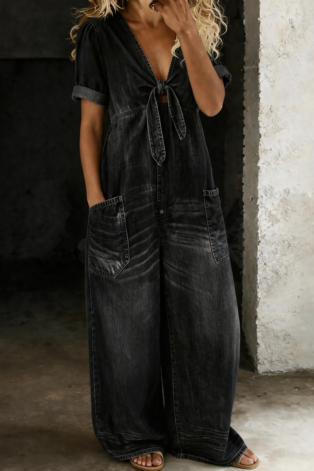 Maya™ | Combinaison en denim à col en V