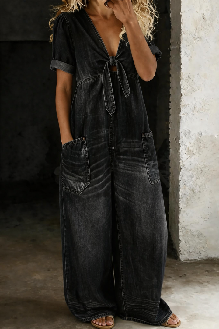 Maya™ | Combinaison en denim à col en V
