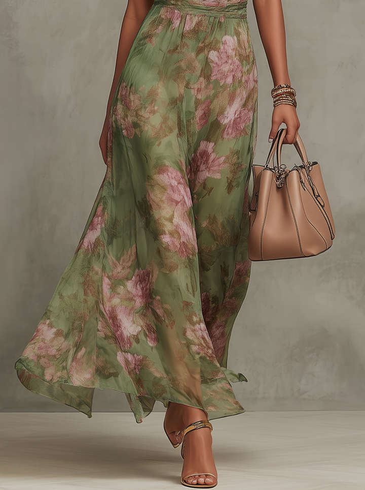 Christabel | Robe maxi en chiffon à col halter fleuri