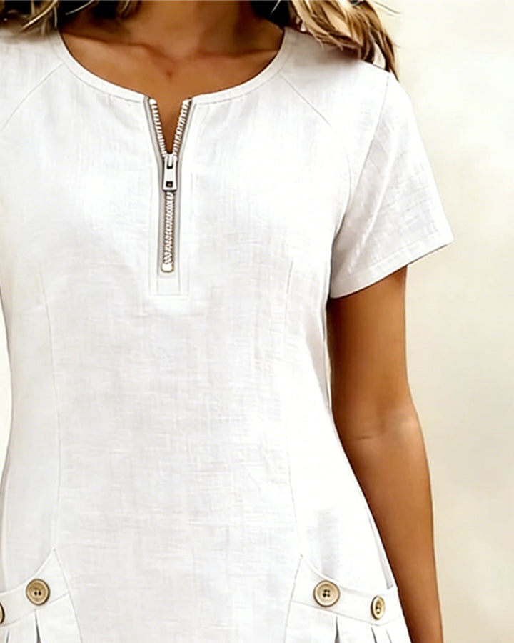 Amelie | Robe en coton et lin avec fermeture éclair et poches