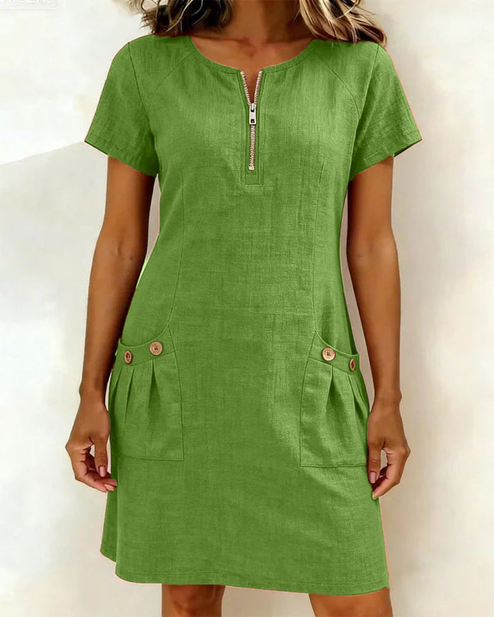 Amelie | Robe en coton et lin avec fermeture éclair et poches