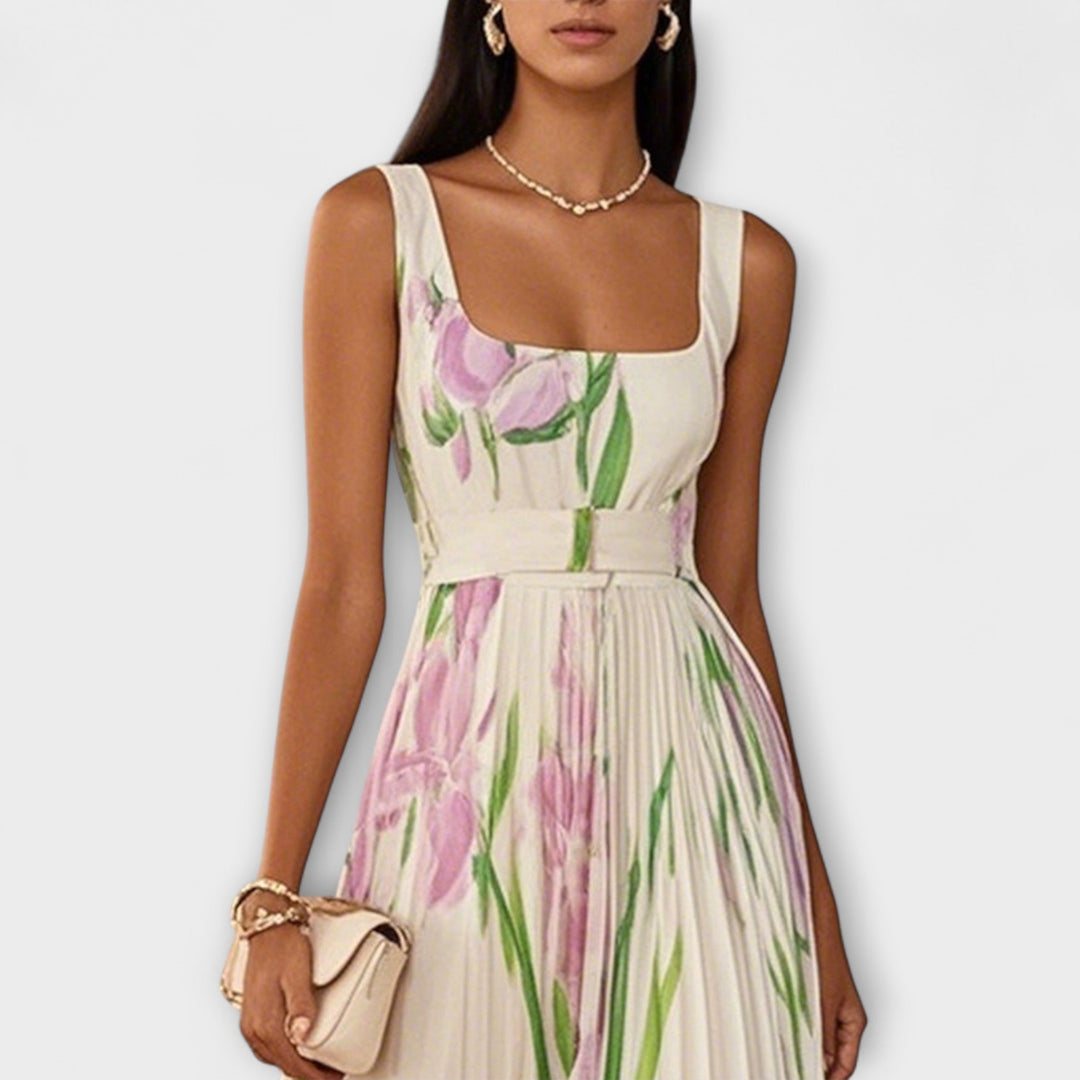Robe Maxi Chiffon Fleurie Pliée