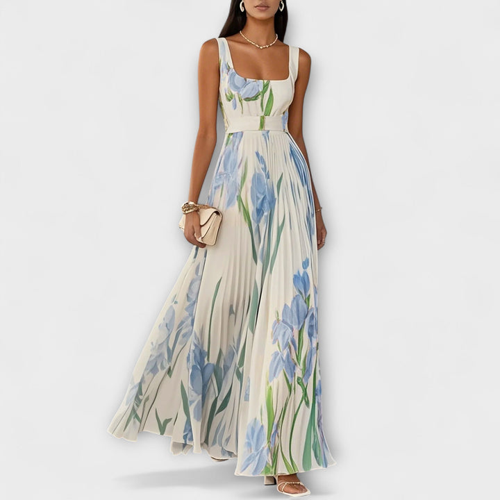 Robe Maxi Chiffon Fleurie Pliée