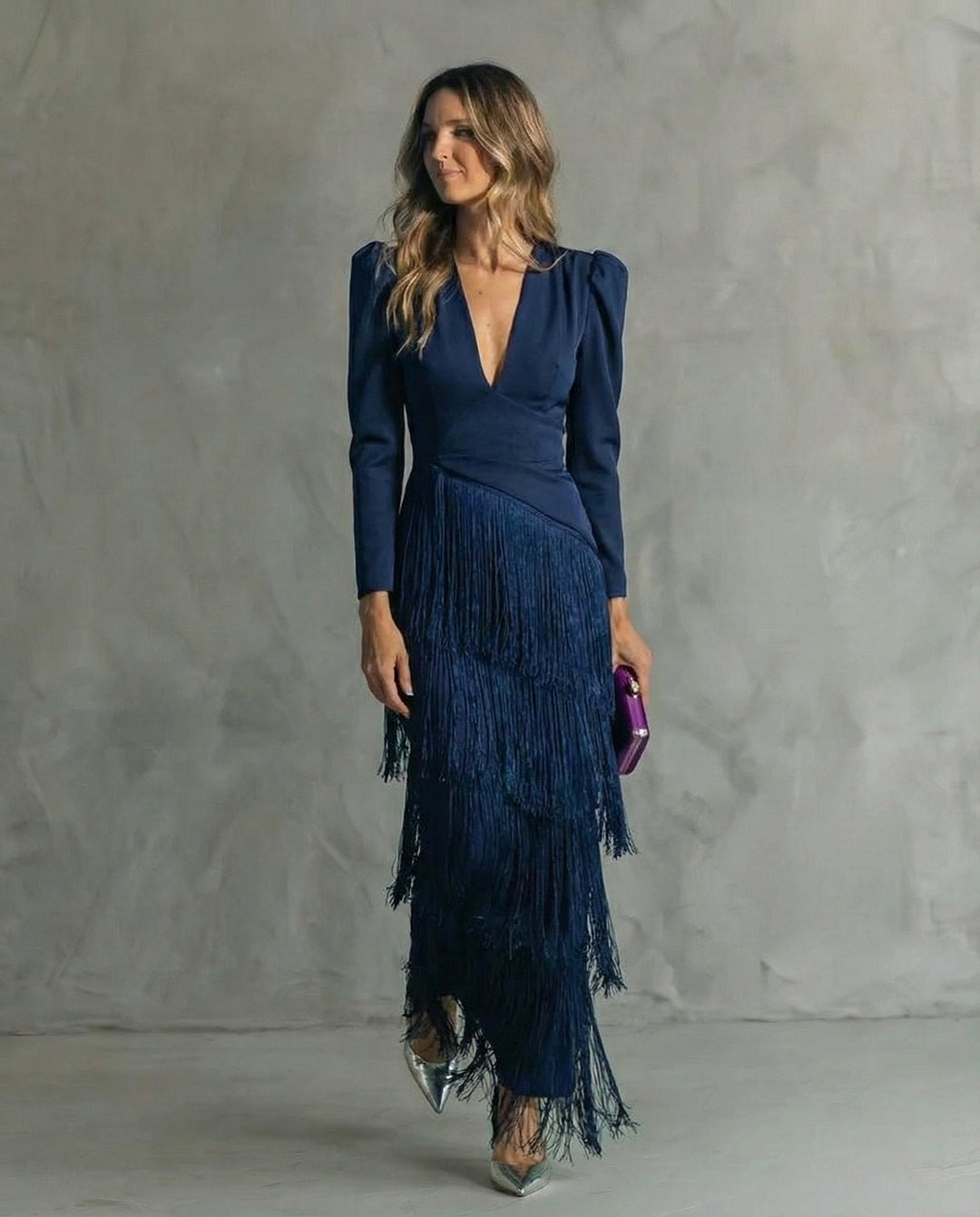 Claudia | Abito midi elegante con maniche a frange