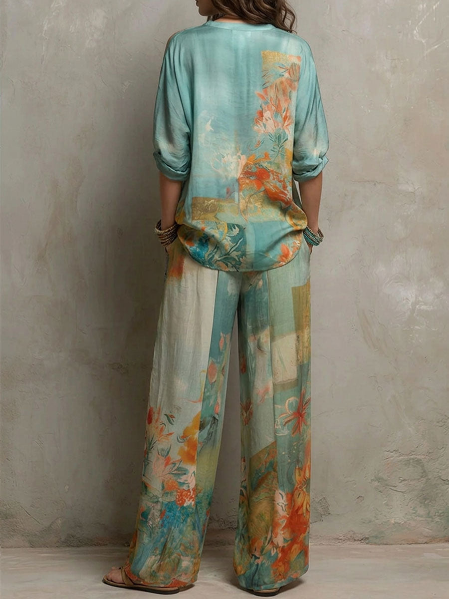 Chiara | Ensemble Élégant à Imprimé Floral avec Pantalon Large