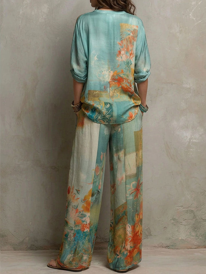Chiara | Ensemble Élégant à Imprimé Floral avec Pantalon Large