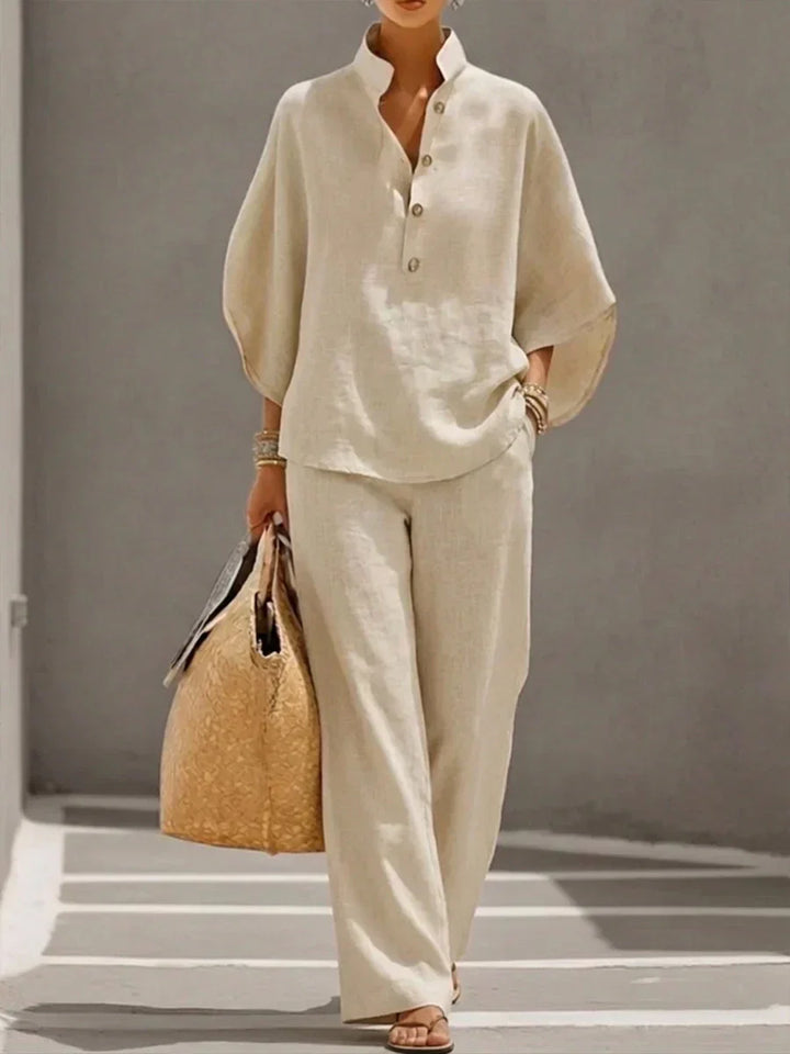 Maribel™ | Ensemble en lin avec manches chauve-souris et pantalon large