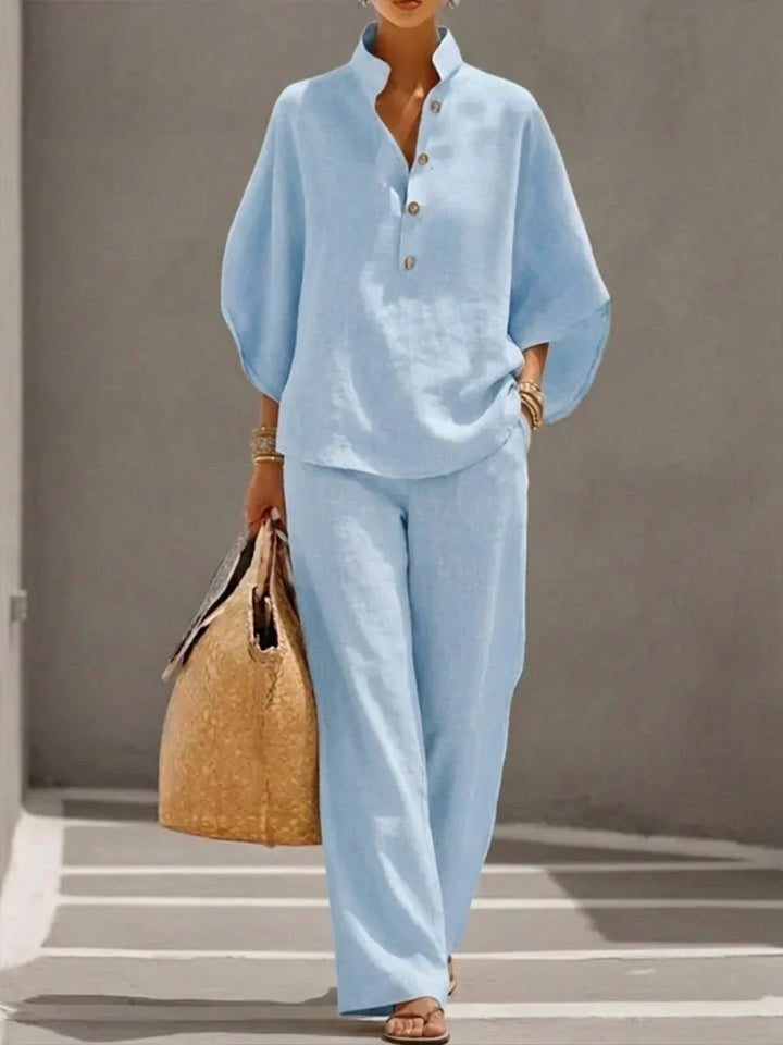 Maribel™ | Ensemble en lin avec manches chauve-souris et pantalon large