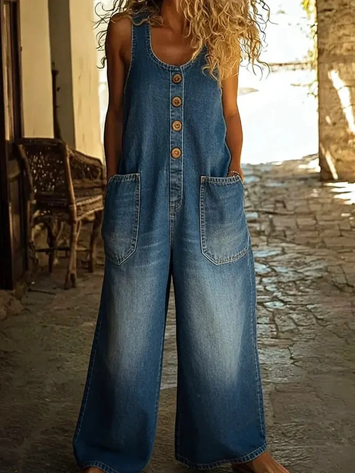 Liva - Salopette en denim de coton délavé vintage